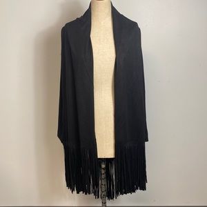 JOH Cardigan Women’s Size L/XL Black Fringe Suede Knee